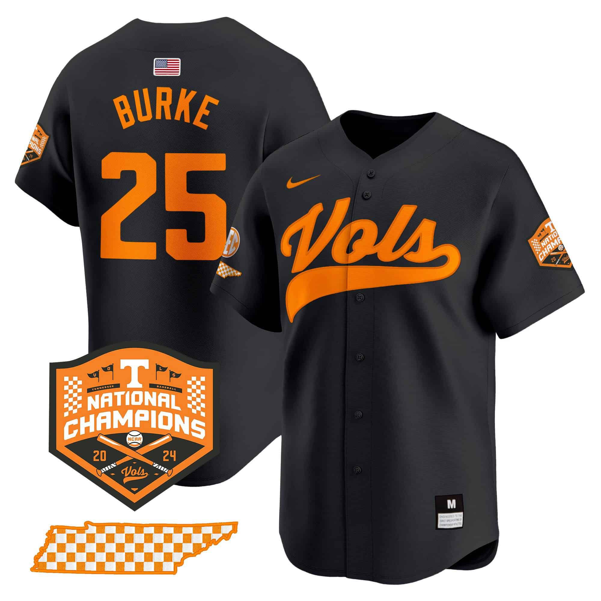 Men Tennessee Volunteers #25 Burke Black 2024 Nike Champions Vapor Premier Limited NCAA Jersey